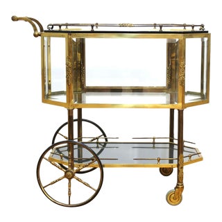 Italian Mid Century Modern Brass and Glass Dessert or Pastry Cart For Sale
