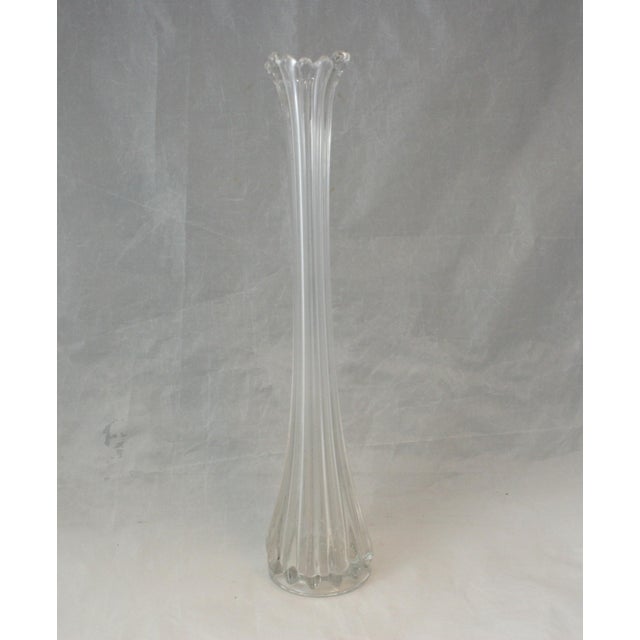 Mid Century Modern Clear Glass 16" Fluted Ribbed 12 Finger Swung Stretch Vase For Sale In West Palm - Image 6 of 10