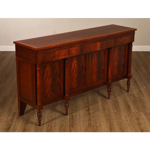 High Quality American Made Craftique Sheraton Style Mahogany Buffet Sideboard Featuring A Rectangular Top Over Three...