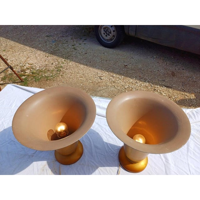 1960s Vintage Gold Aluminum Table Lamps, 1970, Set of 2 For Sale - Image 5 of 11