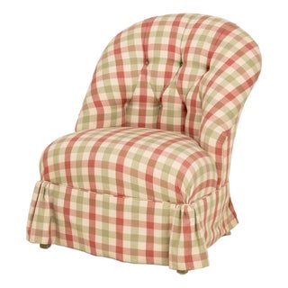 Edward Ferrell Button-Tufted Linen Upholstered & Slipper Chair For Sale
