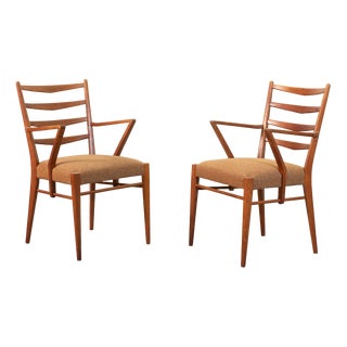 Set of Dutch Wooden Ladder Armchairs with Bouclé Fabric by Cees Braakman, Netherlands, 1950s For Sale