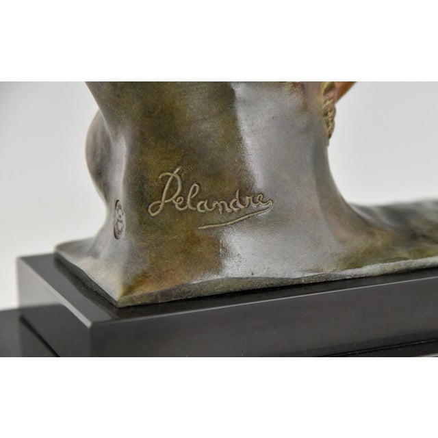 Robert Delandre, Art Deco Bronze Sculpture of 3 Athletes: Allegory of Speed, 1930, Bronze & Marble For Sale - Image 11 of 12