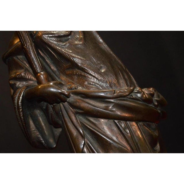 Metal 19th Century French Bronze Figural Lady Lamp with Opaline Globe, 1865 For Sale - Image 7 of 18