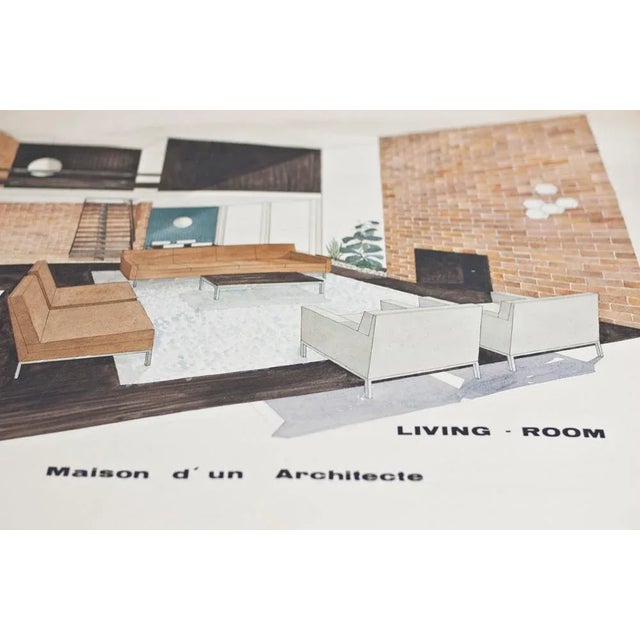 Black F. Janssens, Architectural Drawing of Living Room, 1950s, Drawing on Paper For Sale - Image 8 of 9