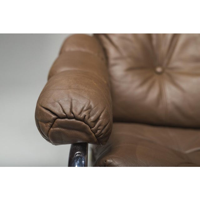 Set of Swedish Lounge Chair and Ottoman in Chrome and Brown Leather by Scapa Rydaholm, 1960s For Sale - Image 6 of 18