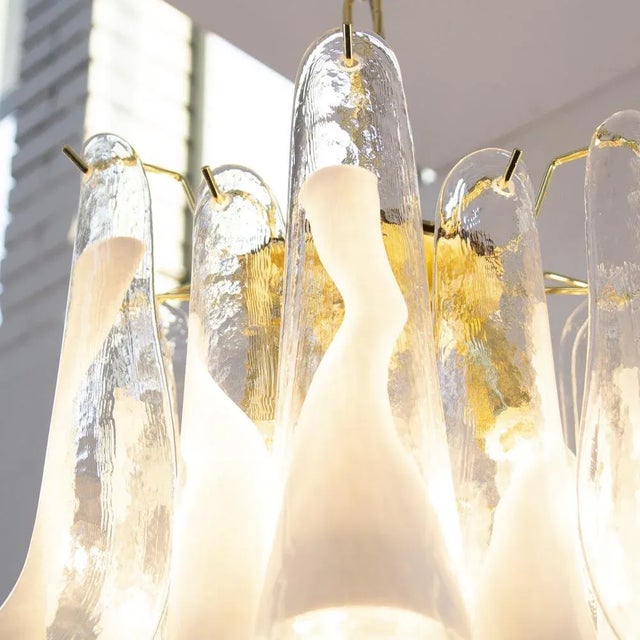 Murano Glass Crystal and White Glass Petal Ceiling Lamp, 1990s For Sale - Image 11 of 12