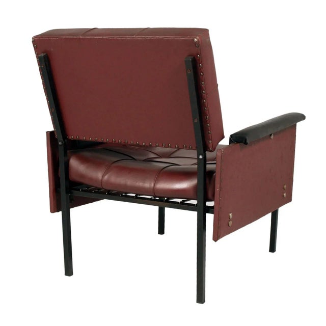 Italian Cubist Iron & Faux Leather Armchairs and Daybed, 1960s, Set of 3 For Sale - Image 9 of 12