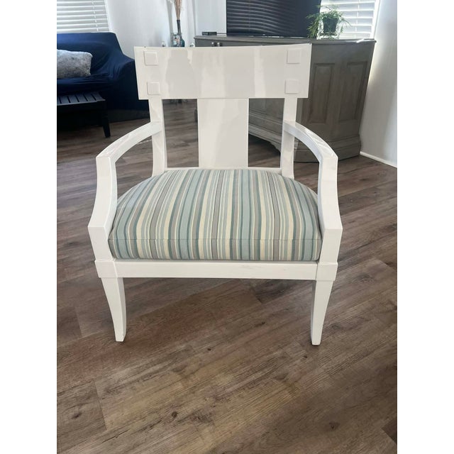 Coastal Michael Taylor Jansen White Marine Lacquer Arm Chairs, 2 Pieces, Attributed For Sale - Image 3 of 5