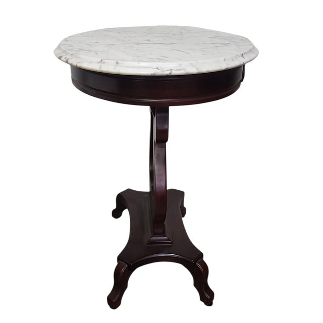 Wood Vintage Kimball Carrara Marble Topped Cherry Table Trio For Sale - Image 7 of 12