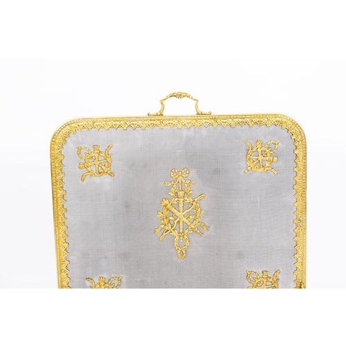 Traditional Antique Empire Revival Classical Trophies Gilt Bronze Fire Screen, 1800s For Sale - Image 3 of 14