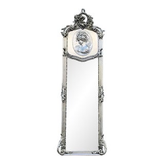 Late 20thC Italian Rococo Silver Beech Floor Mirror For Sale