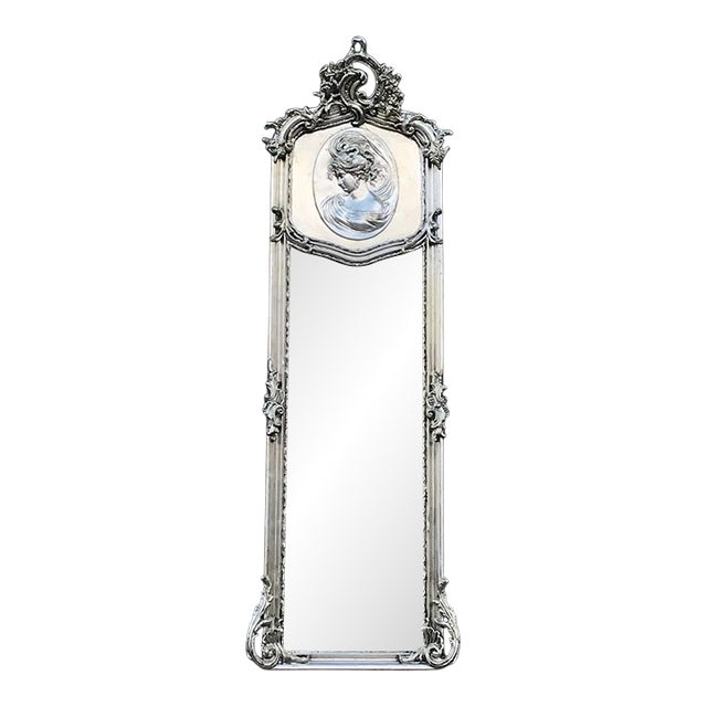 Late 20thC Italian Rococo Silver Beech Floor Mirror For Sale
