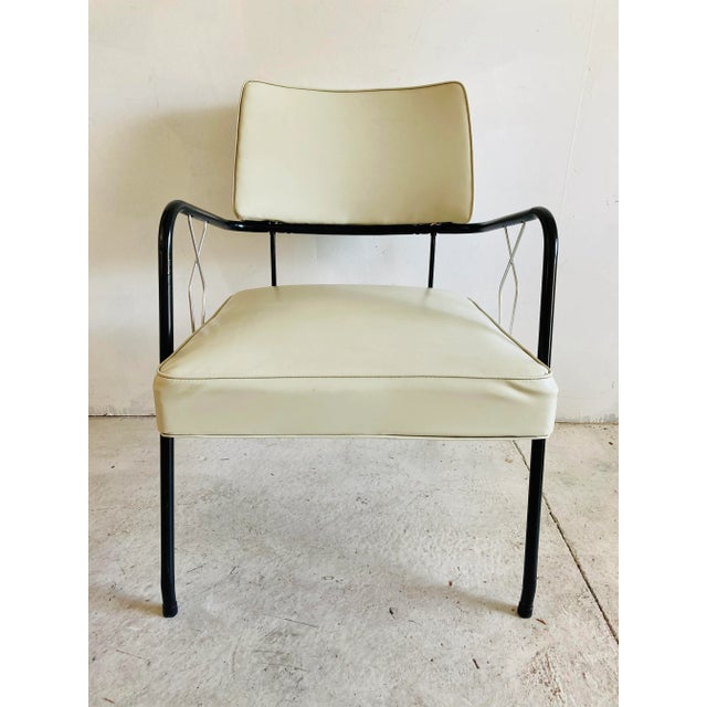 Metal Midcentury Vinyl Sunroom Side Chair Beige/Black Iron Frame For Sale - Image 7 of 7