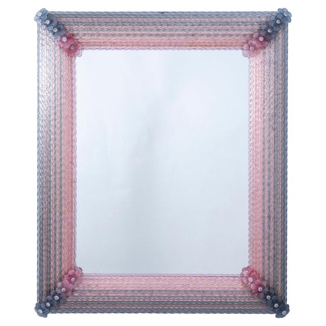 Venetian Rectangular Pink and Grey Murano Glass Mirror, 1970 For Sale - Image 13 of 13