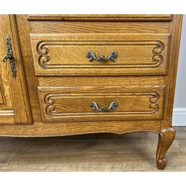 Gold Vintage Louis XIV French Oak Sideboard with Carved Cupboard For Sale - Image 8 of 15