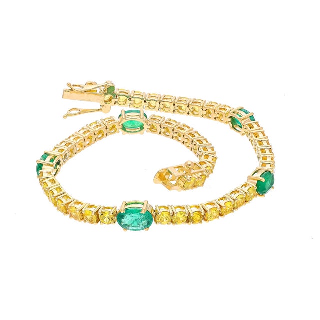 Natural Emerald Bracelet with 2.60 Cts Emerald & Yellow Sapphire 6.00 Cts 18k For Sale - Image 11 of 18