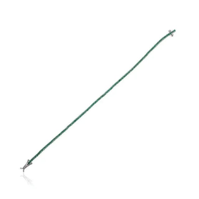 Not Yet Made - Made To Order 2.1Carat Emerald May Birthstone Sleek Tennis Bracelet in 18k White Gold For Sale - Image 5 of 11