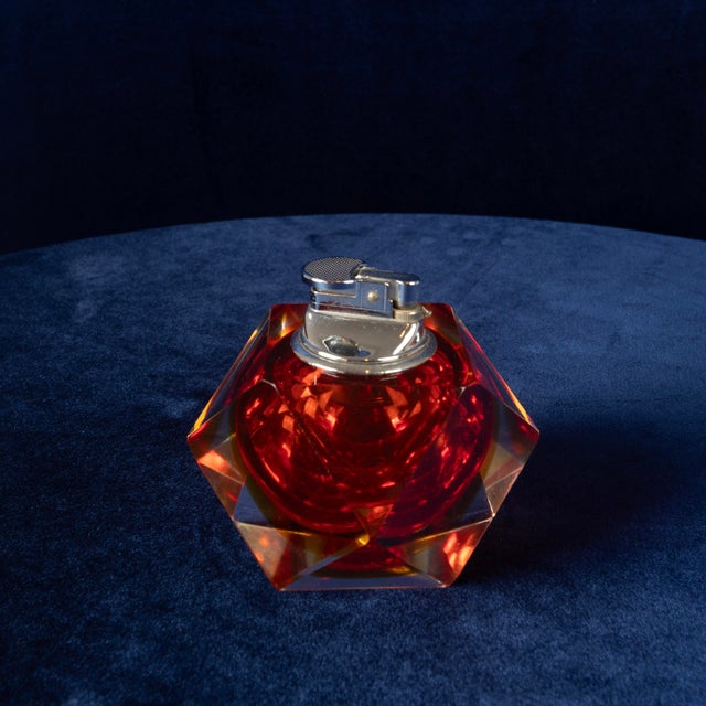 Faceted Murano Sommerso Glass Table Lighter by Alessandro Mandruzzato, 1970 For Sale - Image 15 of 18