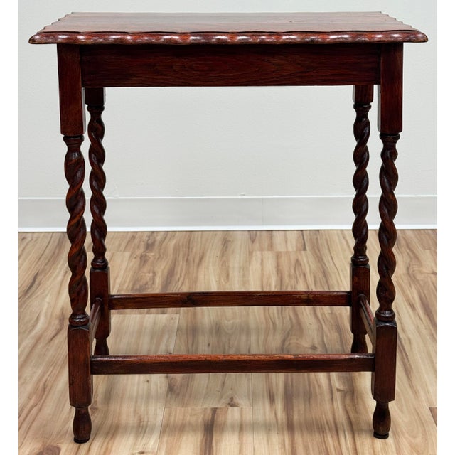 English Antique Pie Crust Top English Oak Barley Twist Side Table For Sale - Image 3 of 10