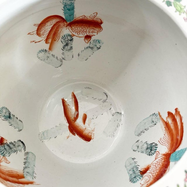 Ceramic Chinese Hand Painted Porcelain Fishbowl Vase/Planter For Sale - Image 7 of 8