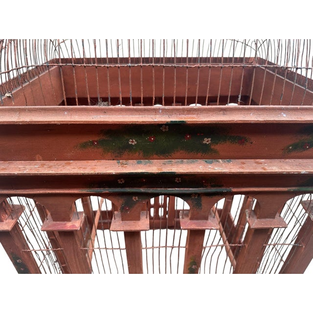 Wine Antique Hand Painted Victorian French Birdcage For Sale - Image 8 of 10
