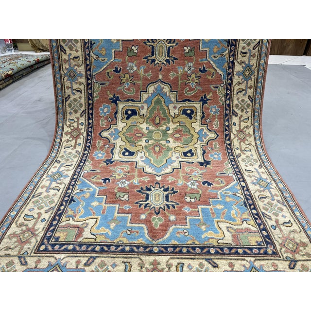 Terracotta Persian Style Heriz Wool Rug With Blue Accents, 3'11" X 6'3" For Sale - Image 14 of 14