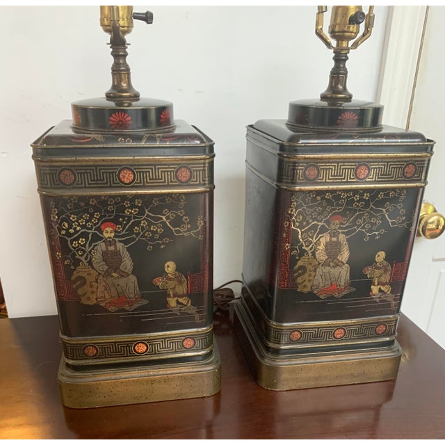 Vintage Frederick Cooper Asian Tea Tin Lamps. These lovely high end lamps are as artistically beautiful as can be! Made...