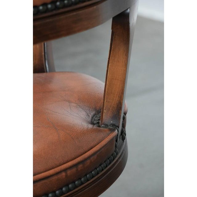 English Style Cowhide and Wood Chesterfield Office Chair with Decorative Nails For Sale - Image 16 of 17