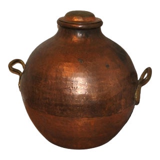 1920s Hand Hammered Copper Large Pot With Lid and Handles For Sale