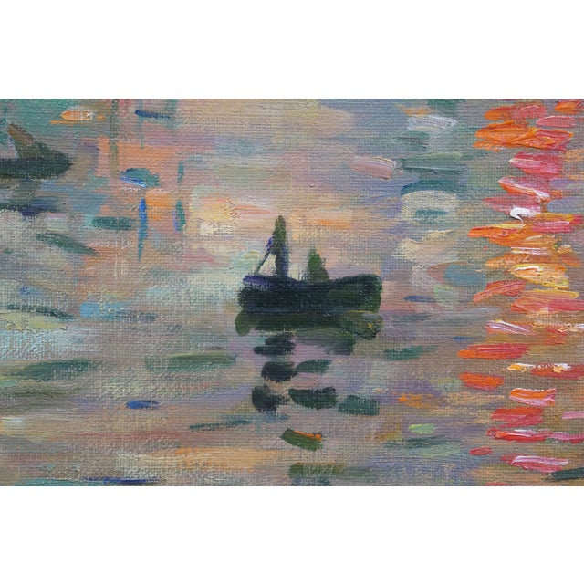 Late 20th Century Impression Sunrise Soleil Levant Boat Seascape Oil Painting After Claude Monet For Sale - Image 10 of 10