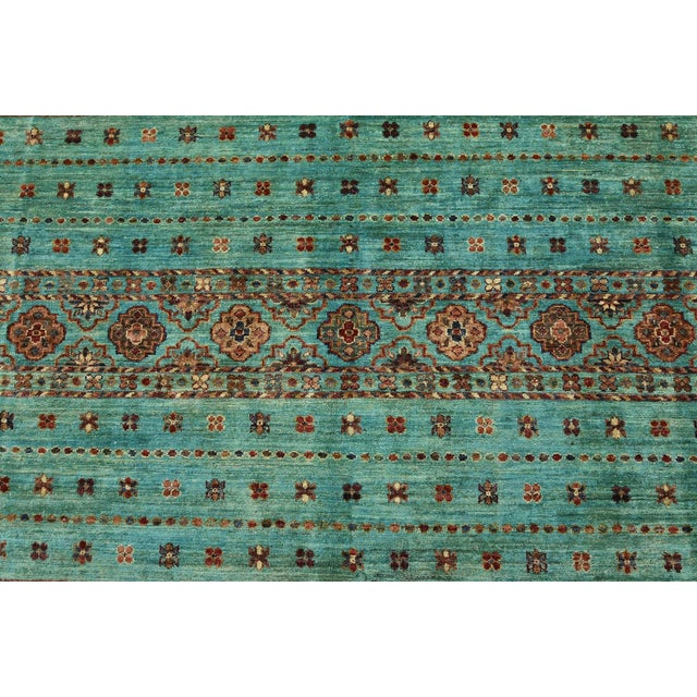 Fine Khorjin Rug 7’9” X 11’3” Blue Wool Tribal Hand-Knotted Oriental Carpet For Sale In Philadelphia - Image 6 of 15