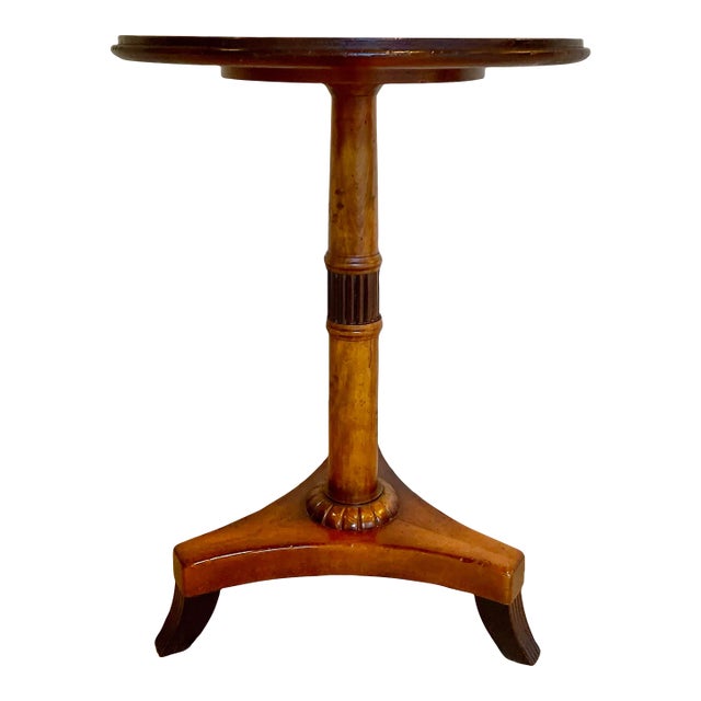 French Regency Round End Table With Burl Wood Base For Sale