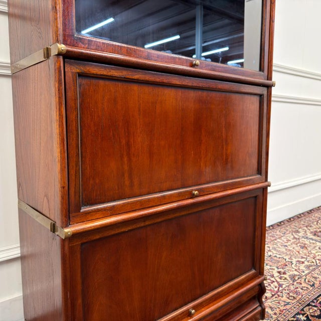 English Bookcase in Brass, Glass, and Ash in the style of Globe-Wernicke For Sale - Image 11 of 13