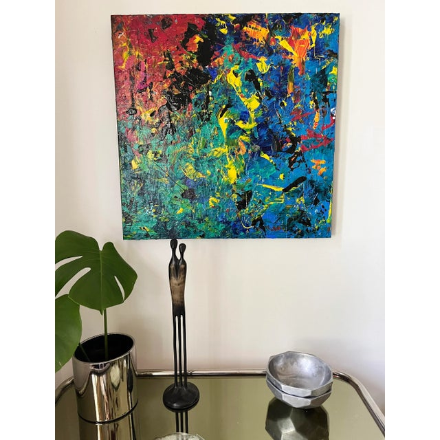Blue Motivated Seller: 1990s Vintage Abstract Expressionist Acrylic Painting For Sale - Image 8 of 10