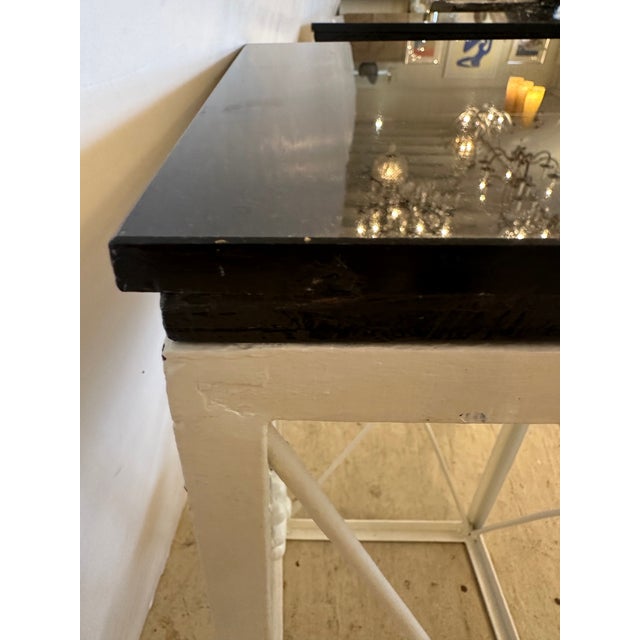 Metal Hollywood Regency Black and White End Tables With Metal and Granite -a Pair For Sale - Image 7 of 9