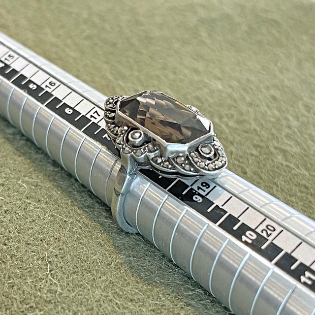 1940s Vintage Silver Marcasite Citrine Ring, Size 8 For Sale - Image 9 of 9