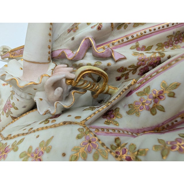 Large Continental Victorian Porcelain Courting Couple Figures 19th C. For Sale - Image 9 of 12