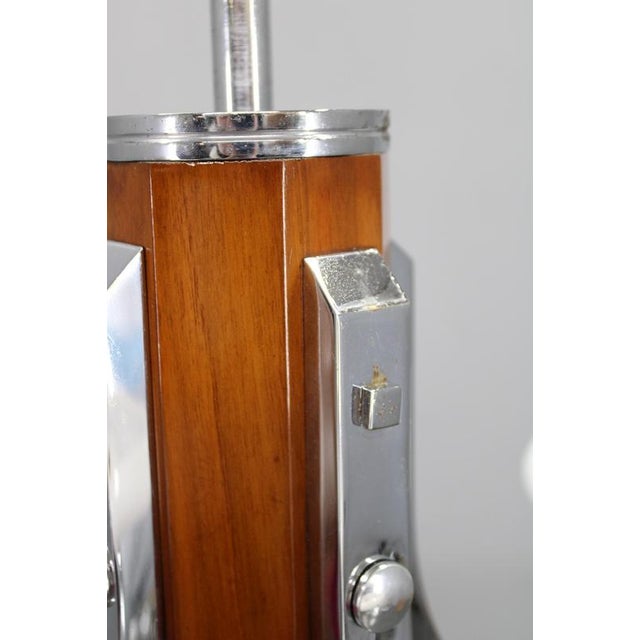 Metal Art Deco Chrome and Walnut Chandelier with Milky Glass Shades, Former Czechoslovakia, 1930s For Sale - Image 7 of 15