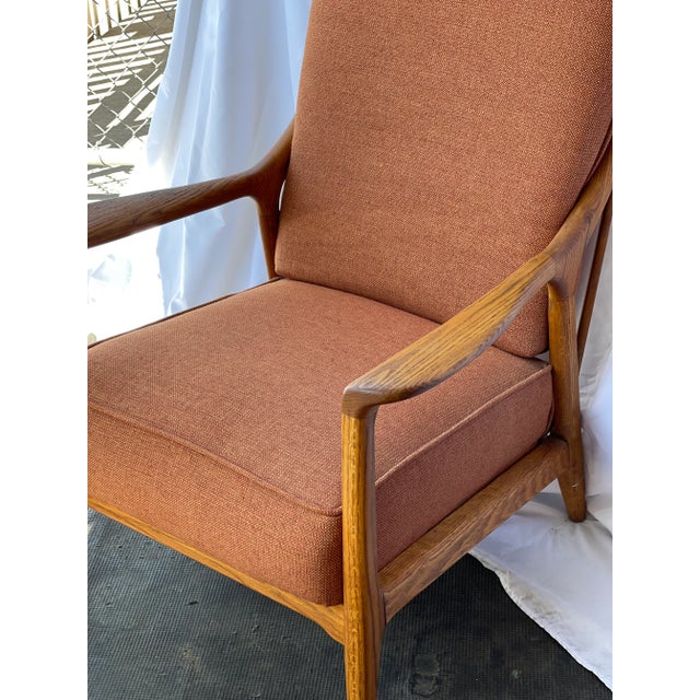 1960s Vintage Mid Century Modern Oak Solid Wood Lounge Sofa Chair With Recline For Sale - Image 5 of 8