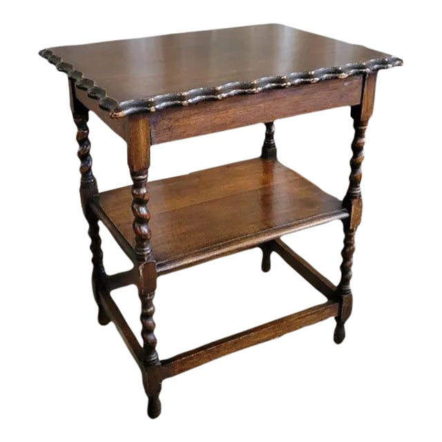 1930s English Barley Twist 2 Tier Scalloped Side Table For Sale