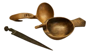 Hand Made Folk Art Treen Items, 1900s, Set of 3