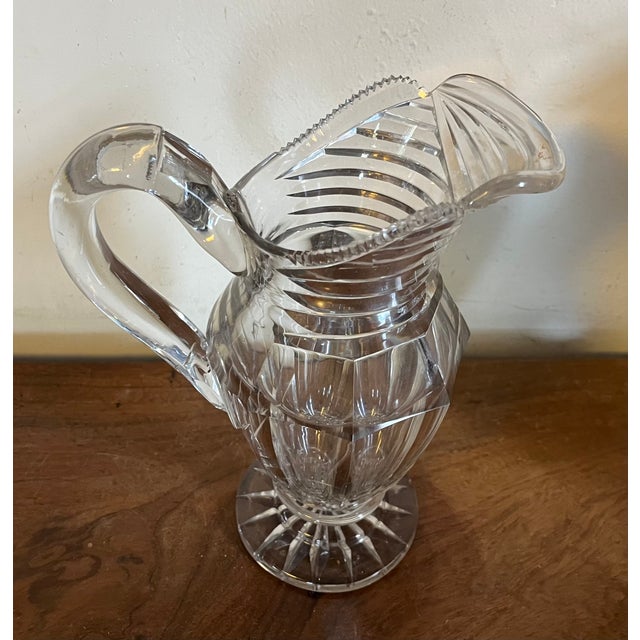 Glass Large Antique Early 19th Century George III Anglo Irish Cut Crystal Glass Wine Ewer or Water Pitcher For Sale - Image 7 of 13