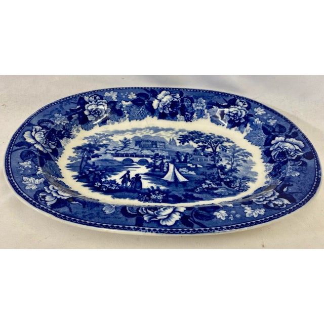 Antique Wedgwood Platter in Blue & White Landscape Pattern Made in England - Circa 1906 For Sale - Image 10 of 13