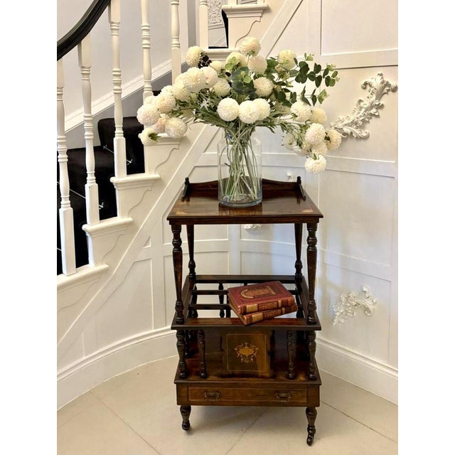 Antique Victorian quality rosewood inlaid Canterbury having a quality rosewood inlaid top with the original rosewood...