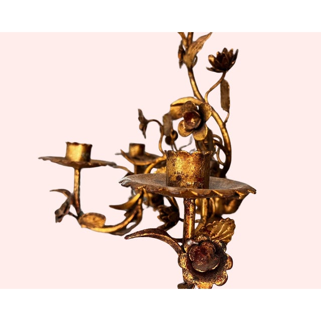 Holds 3 candlesticks Heavy duty, but yet delicate brass Circa 1950s Brass with patina throughout