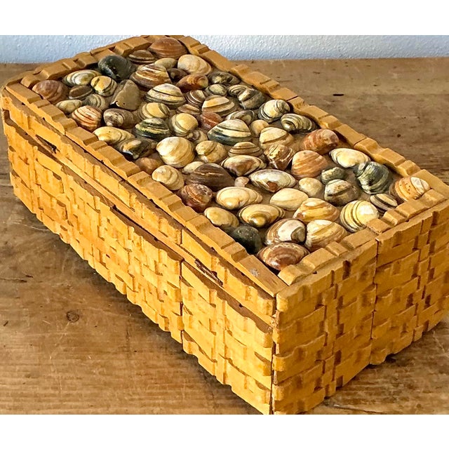 Vintage Boho Shell Encrusted Wood Box For Sale In West Palm - Image 6 of 8