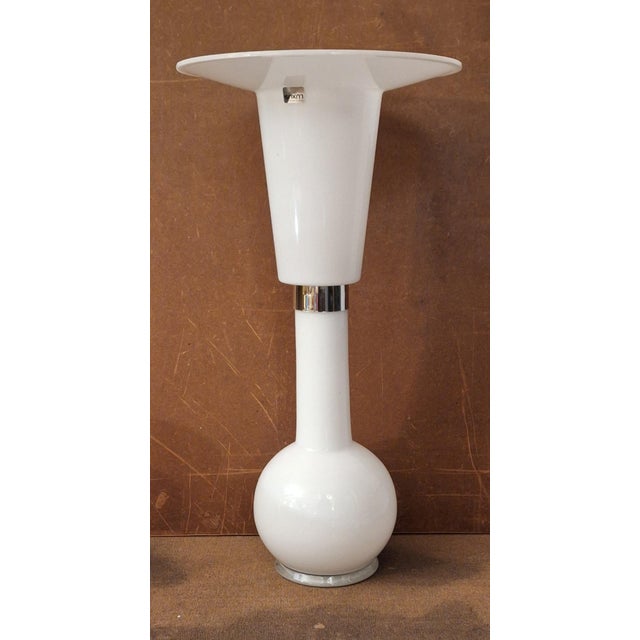 Swedish Table Lamp with Opaque White Glass Base and White Plastic Diffuser Shade from Luxus, 1970s, in Very Good...