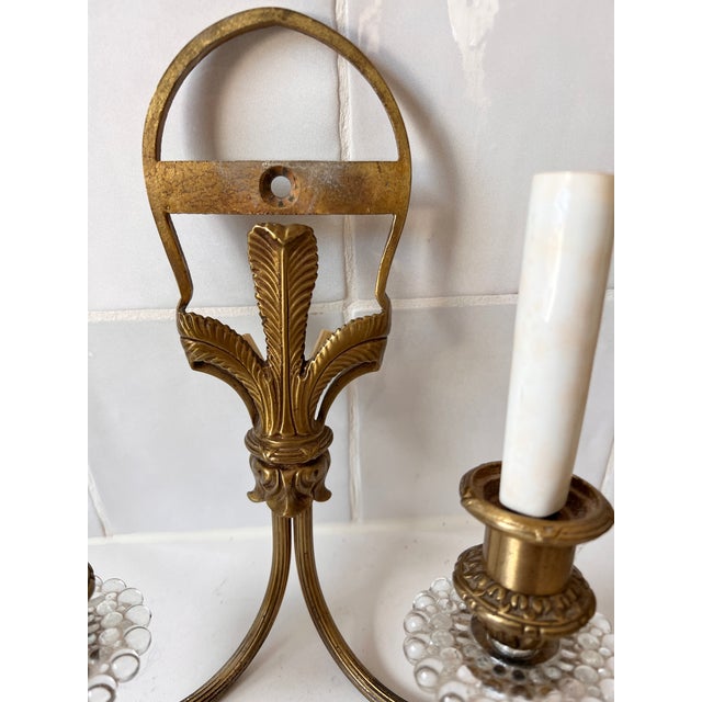 Antique Louis XIV Style Brass Bronze Two-Arm Wall Sconces Pair of Two For Sale - Image 4 of 15