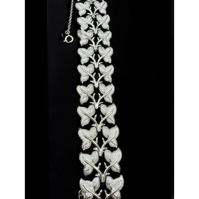 Coro Coro Silvertone Textured Leaf Link Wide Bracelet For Sale - Image 4 of 6